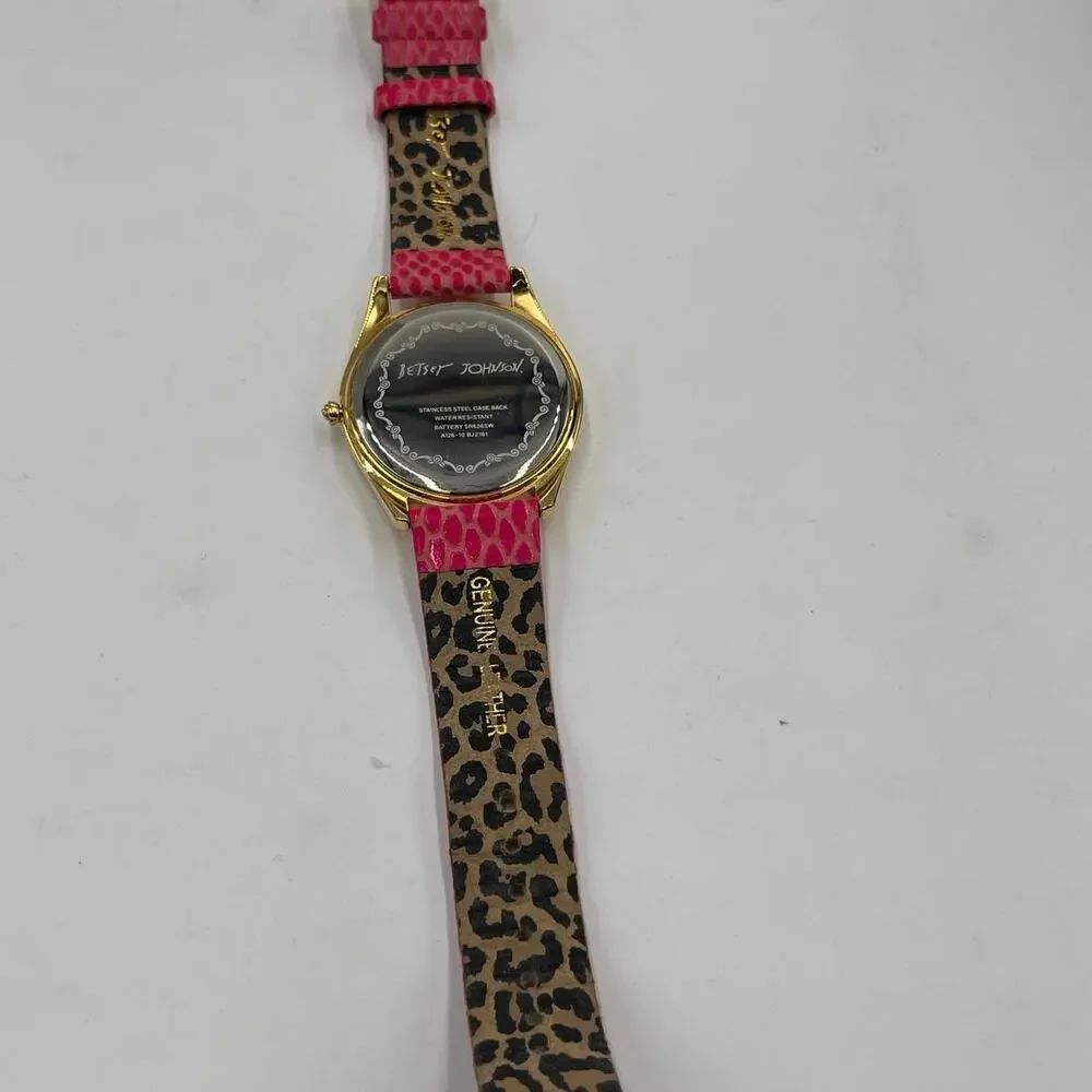 Betsey Johnson Pink‎ Band Gold Tone Rhinestone Watch BJ2161 40mm